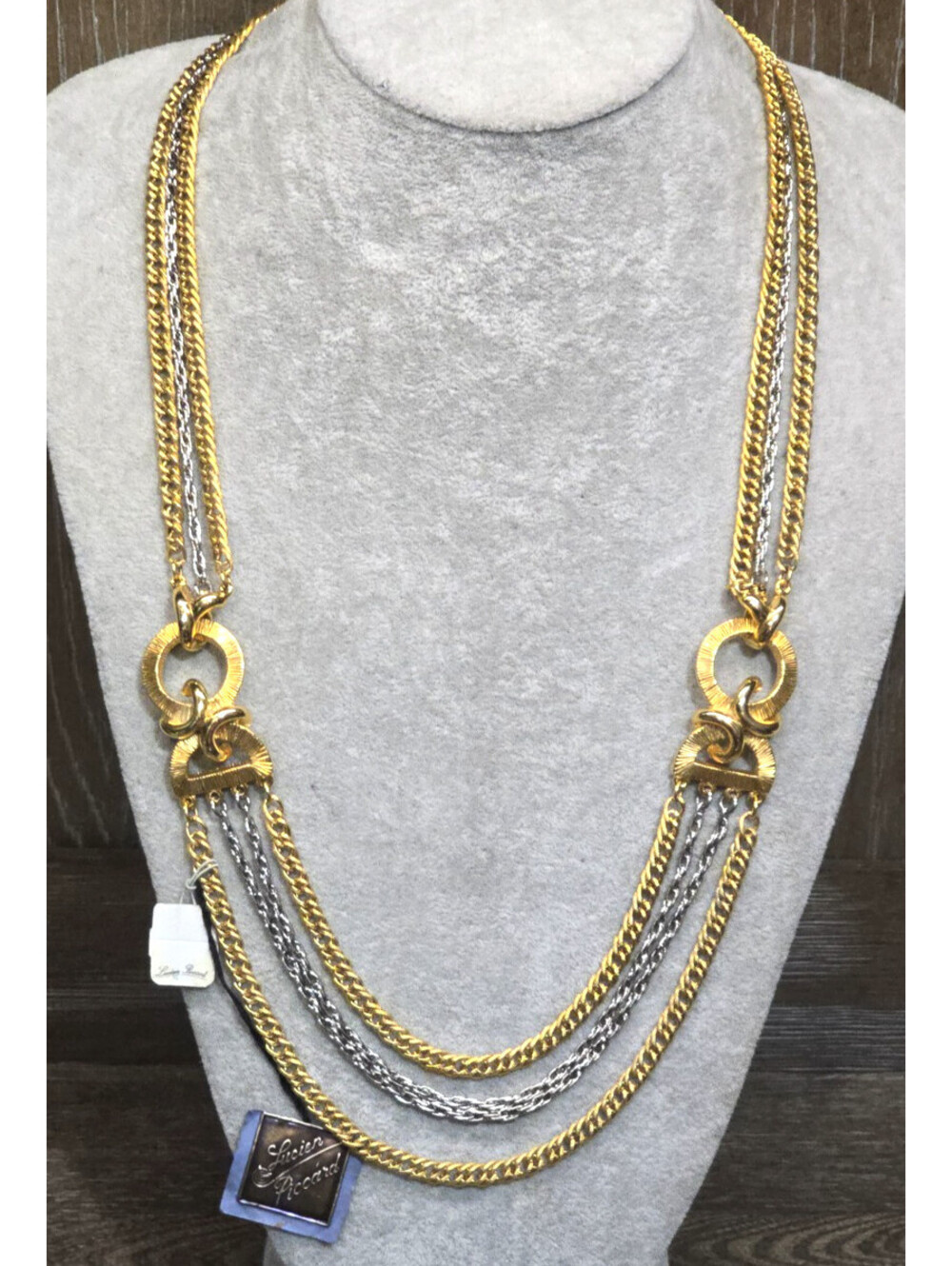 NWT Vintage Lucien Piccard 2 Tone Multi Row Necklace